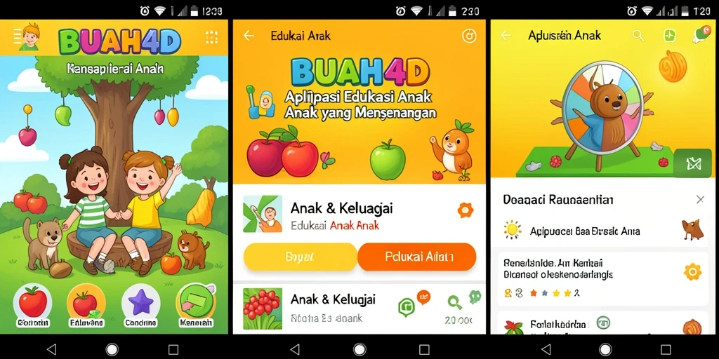 Antarmuka aplikasi BUAH4D yang menarik untuk Edukasi Anak.