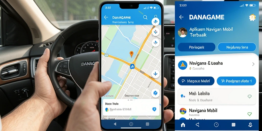 Antarmuka aplikasi DANAGAME yang menampilkan peta navigasi mobil.