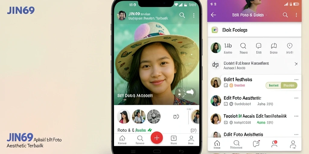 Tampilan antarmuka JIN69 dengan fitur editing foto aesthetic.